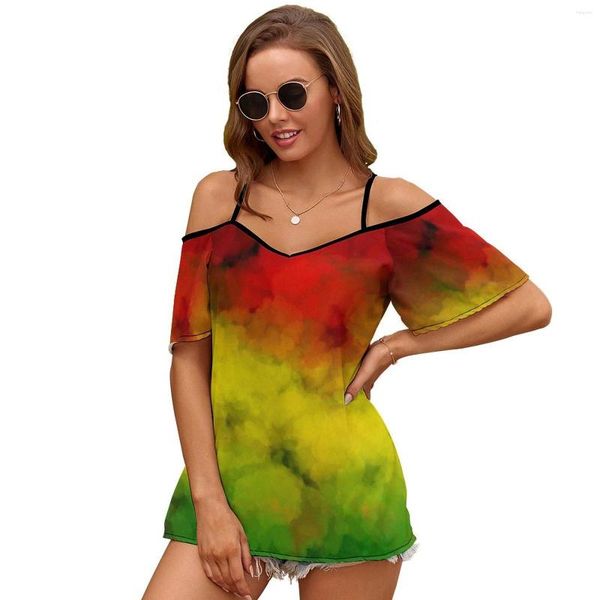 Magliette da donna Rasta Acquerello 2092 Camicia con stampa da donna Casual Pullover ampio con spalle scoperte Top Abiti di moda Colori