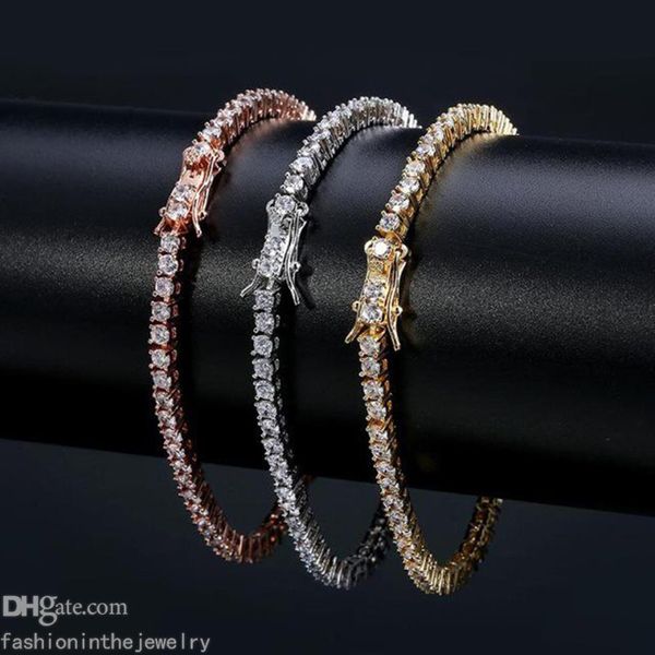 Pulseira de designer pulseiras de tênis de diamante para mulheres jóias de luxo presente 3 4 5 6 mm 7 8 polegadas moda zircon link chain bangles men218j