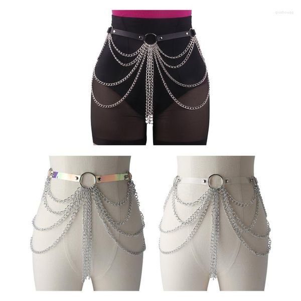 Cintos 50JB Multi Layered Punk Cintura Barriga Cinto para Mulheres Liga e PU Couro Borla Acessórios Corporais