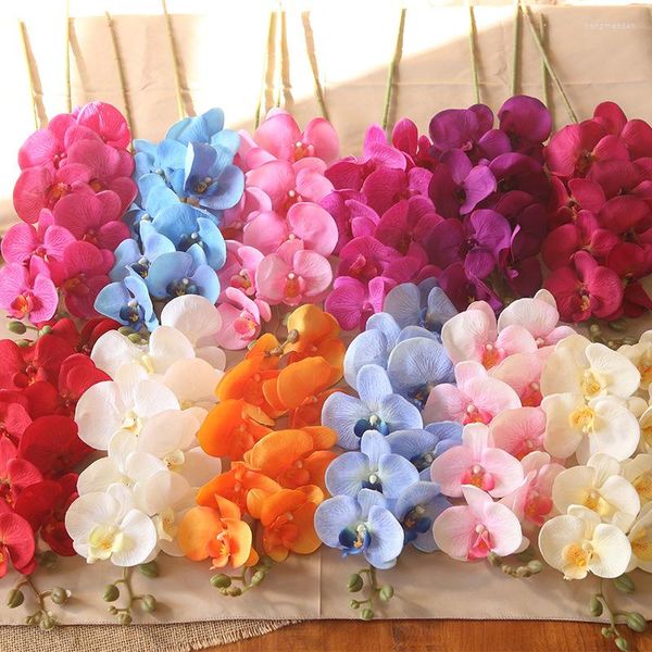 Flores decorativas 1 peça flor artificial pu toque real borboleta orquídea casa casamento holidaydecoration diy natal