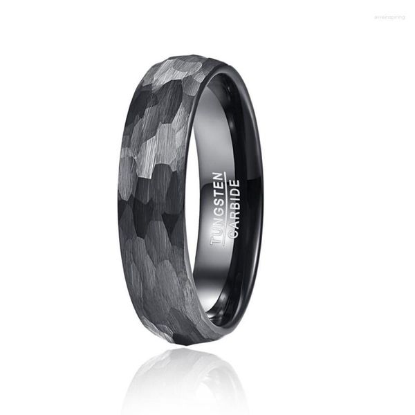 Fedi nuziali Fascia in tungsteno nero da 6 mm per uomo e donna, finitura spazzolata martellata multisfaccettata, vestibilità comoda, regalo