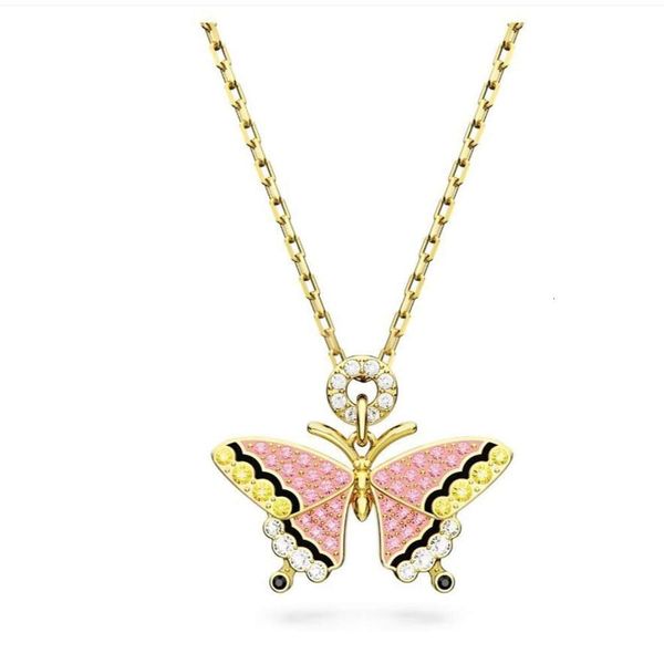 Halskette Swarovski Designer Luxus Mode Damen Rosa Schmetterling Neue Halskette Schmuck mit Halsknochenkette Volldiamant Österreichischer Zirkon