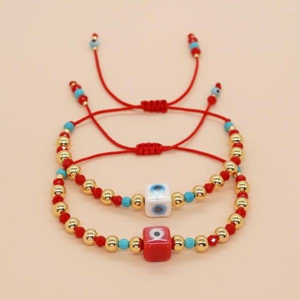 Strang Go2boho Bohemian-Stil Kristallperlen, quadratisch, farbige Glasur, Augen, türkisfarbene Perlen, modisches Zwillings-Damen-Mehrschicht-Armband