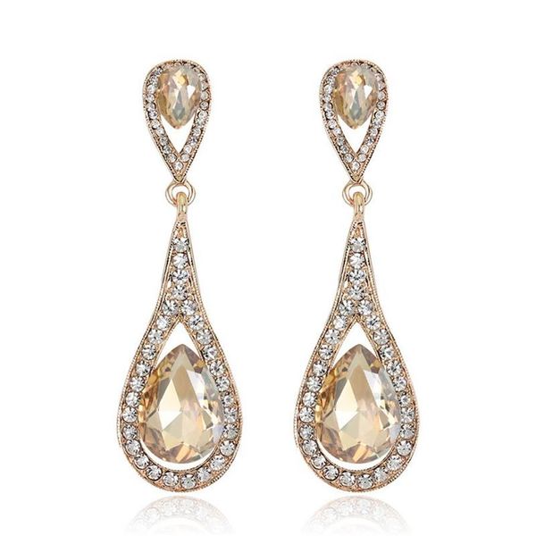 Luxus Designer Teardrop Champagner Kristall Tropfen Ohrringe Für Frauen Gold Farbe Baumeln Charme Lange Ohrringe Braut Hochzeit Jewelry324B