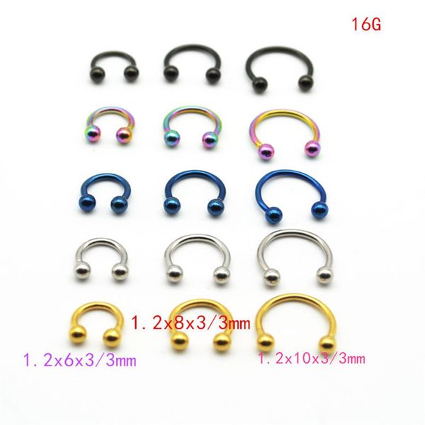 Ferro di cavallo in acciaio chirurgico 316L narice anello al naso circolare piercing palla gioielli per il corpo Anelli CBR orecchino16G 6MM 8MM 10MM 50 pezzi lotto310i