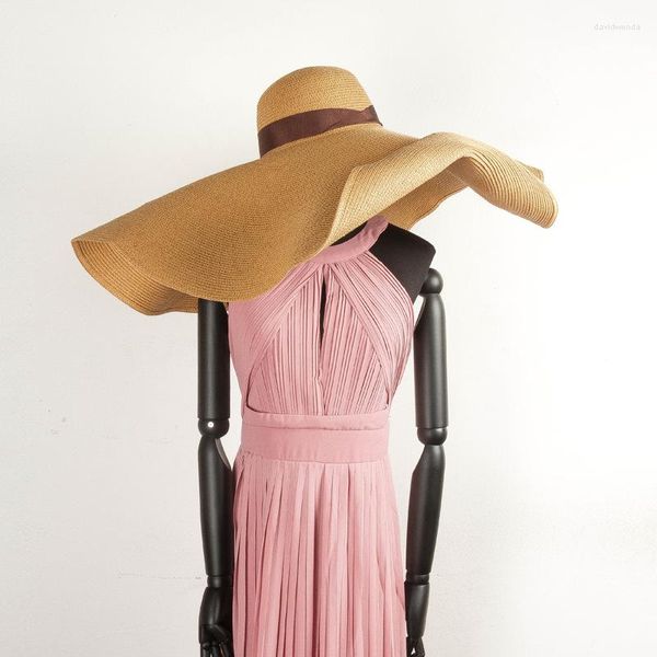 Chapéus de borda larga 202306 verão 30cm modelo de papel artesanal mostrar design sol boné mulheres lazer férias praia chapéu