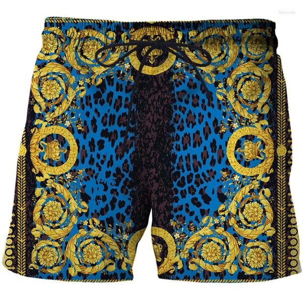 Shorts masculinos verão casual marca homem/mulher 2023 respirável flor dourada 3d impressão bermuda masculino beachwear dropshiping