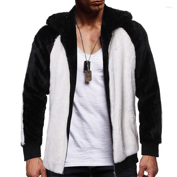 Männer Hoodies Winter Casual Schwarz Und Weiß Mantel Mit Hut Warme Lange Ärmeln Modische Männliche Zipper Mit Kapuze Kleidung