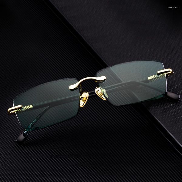 Sonnenbrille Grün Randloses Glas Mann Natürlicher Kristallstein Sonnenbrille Frau Minerallinse Metallrahmen Anti Scratch Top Qualität