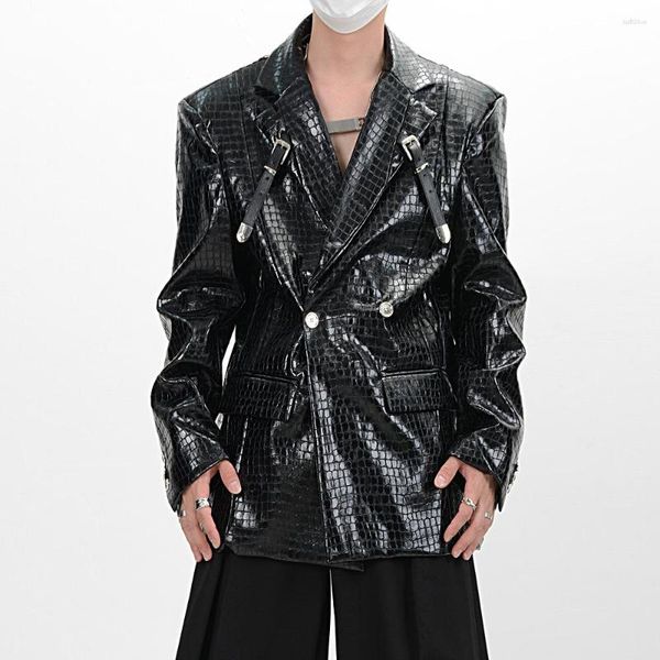 Abiti da uomo Spalline modello coccodrillo Cappotto da abito in pelle Uomo Streetwear Giacca oversize allentata casual di alta qualità