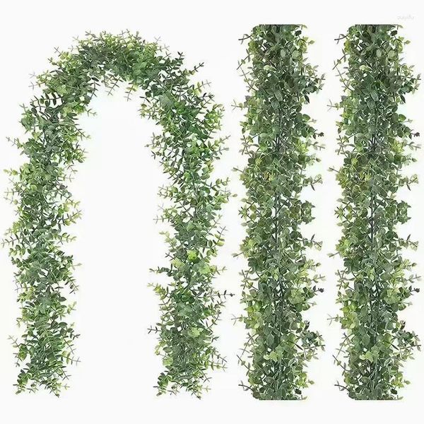 Fiori decorativi Vite di eucalipto Rattan artificiale Matrimonio fai da te Sfondo da parete Decorazioni ad arco Foglie verdi Ghirlande Appese Piante finte