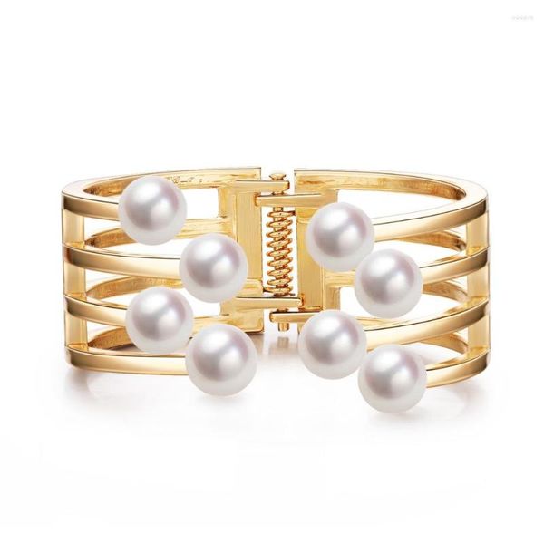 Модный браслет в стиле панк с полым искусственным жемчугом, браслеты-манжеты для женщин, очаровательный винтажный многослойный широкий браслет