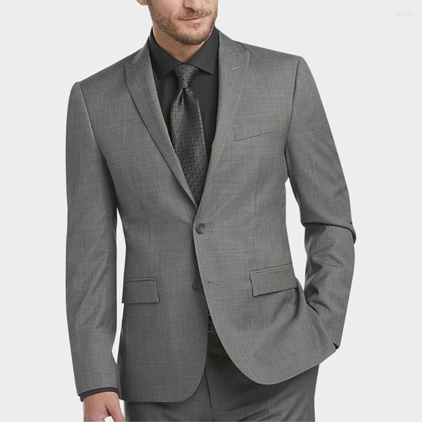 Ternos masculinos de luxo cinza escuro blazer masculino lapela repicado casamento elegante traje fino ajuste duas peças jaqueta calças trajes de hombre