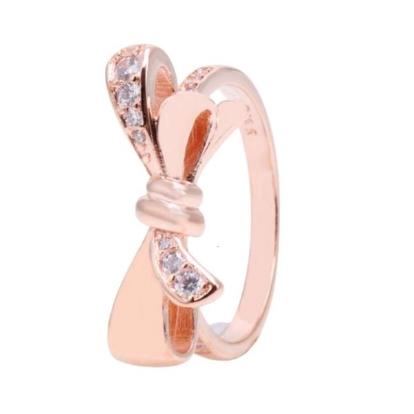 Anelli Pandorara Designer Luxury Fashion Donna Anello con fiocco in oro rosa Anello con fiocco temperamento femminile Regalo a sorpresa femminile