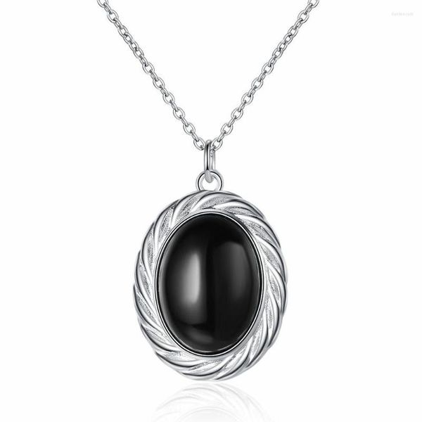 Colares de pingente Único Oval Natural Black Onyx Colar com elementos clássicos e design exclusivo Cadeia de clavícula