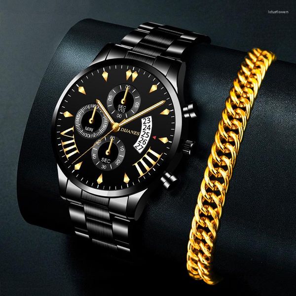 Orologi da polso Orologi da uomo di moda Orologi di lusso da uomo Business Casual Calendario in acciaio inossidabile Orologio al quarzo Orologio da uomo con bracciale in oro Relogio