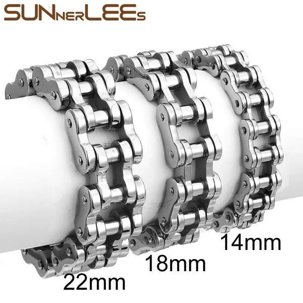 Bangle Sunnerlees 316L Pulseira de Aço Inoxidável Biker Bicicleta Motocicleta Link Chain Prata Cor Banhado A Ouro Homens Menino BC01 230928