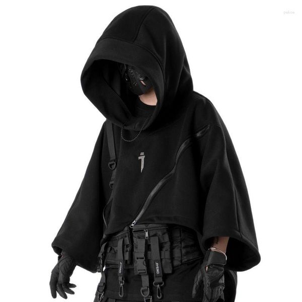 Erkek Hoodies 2023 Asimetrik Tasarım Eğimli Fermuar Hip Hop Kırpılmış Hoodie Erkekler Kadın Punk Büyük Boy