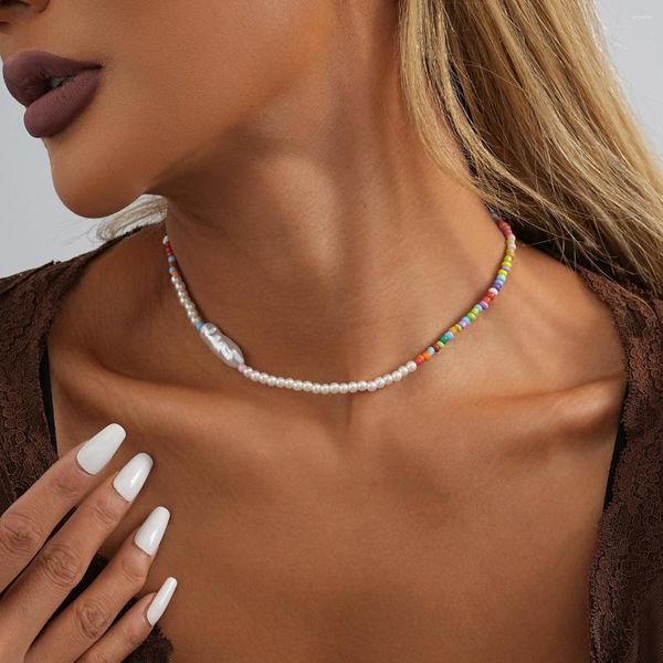 Choker Bunte Kunststoff Reis Perlen Unregelmäßige Imitation Perle Halskette Für Frauen Mode Damen Street Style Schmuck Großhandel