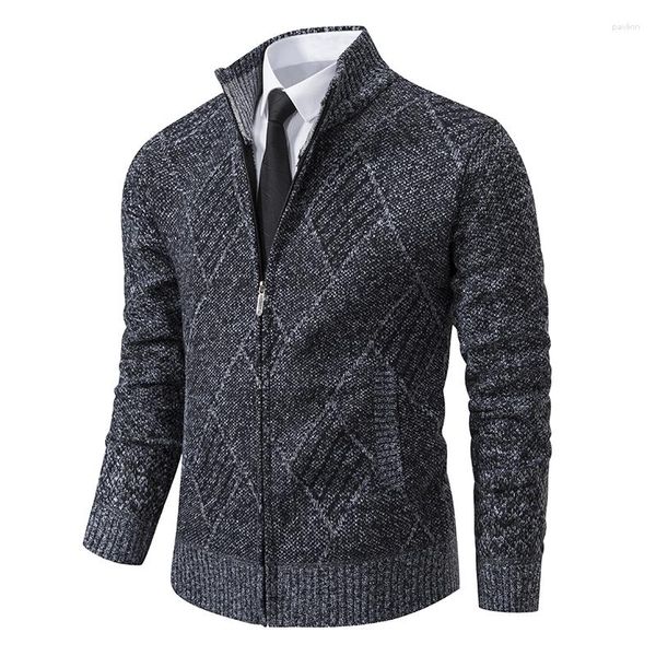 Giacche da uomo Autunno Inverno Uomo Smart Casual Colletto alla coreana Maglione Cappotto Moda Capispalla in maglia geometrica Giacca da uomo Slim Cappotto con cerniera