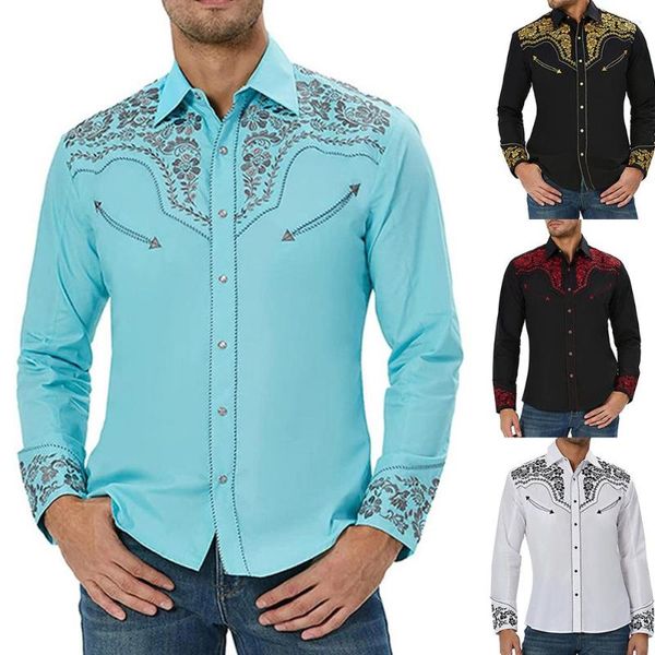 Männer Casual Hemden Männer Frühling Tops Western Vintage Gedruckt Lange Hülse Lose Schlank Taste Hemd Bluse Herren Kleidung