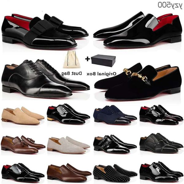 Loubutinly christians fondo rosso uomo scarpe casual designer mocassini di lusso scarpe eleganti classico camoscio nero rivetti in pelle verniciata glitter mocassino uomo Fashio LC3E