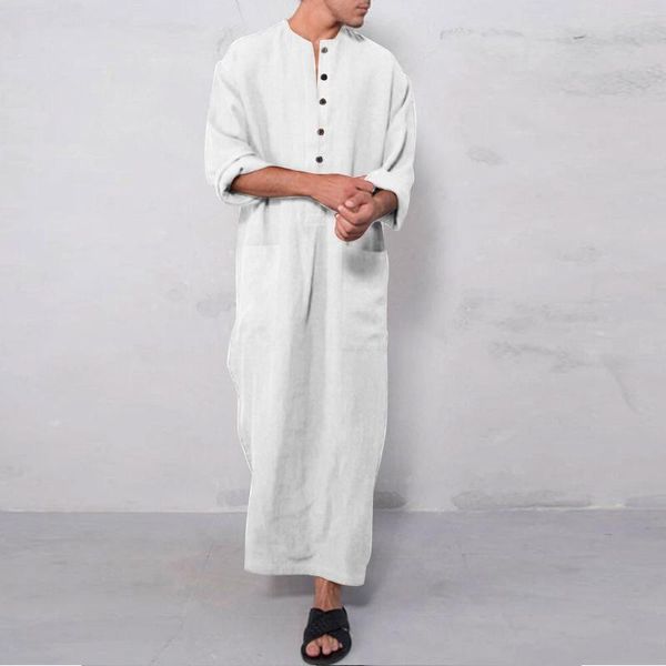 Männer Casual Hemden Baumwolle Hemd Einfarbig Muslimischen Arabischen Roben Bluse Lange Für Männer Camisas Traditionelle Kleidung Blusas