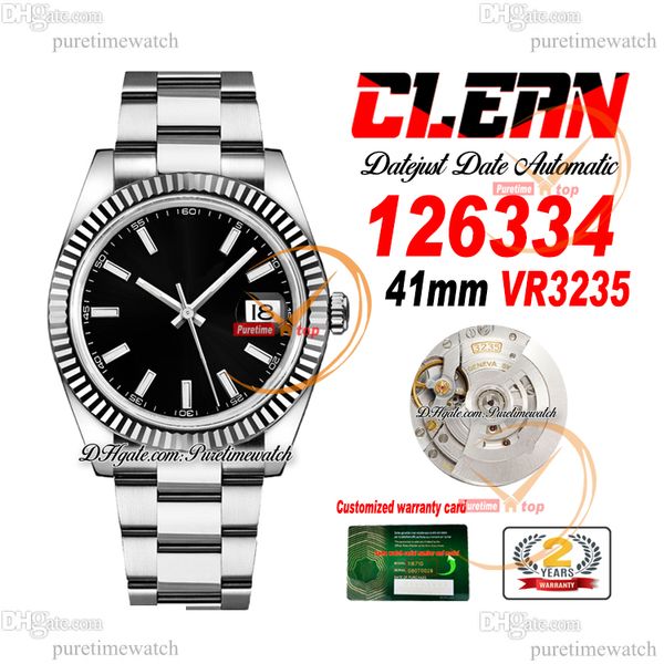 Clean Factory CF 126334 VR3235 Автоматические мужские часы Рифленый безель Дата Черный циферблат из стали Oystersteel 904L Браслет Супер версия Puretimewatch Reloj Hombre 0017