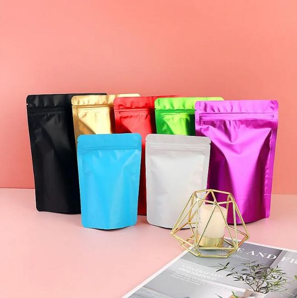 Buste autosigillanti colorate opache spesse Buste in piedi in foglio di alluminio, borsa con cerniera per conservare gli alimenti