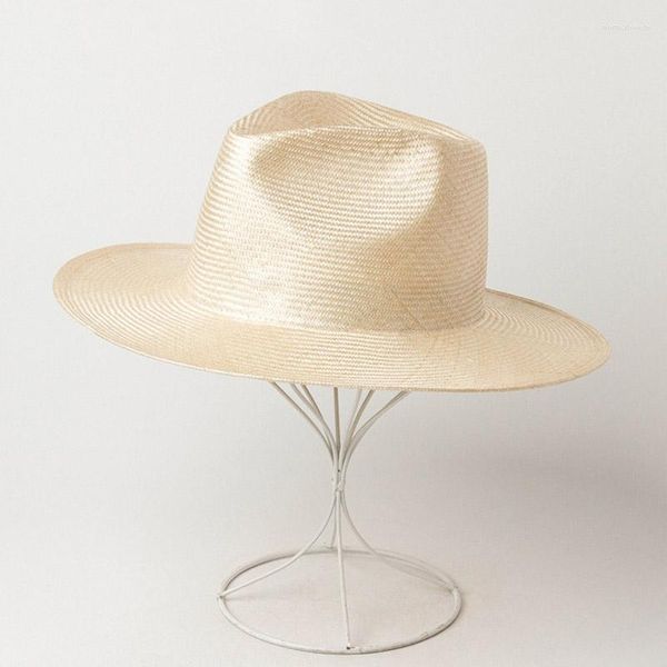 Ampla borda chapéus sisal panamá para chapéu de verão feminino simples palha fedoras natural sol jazz ao ar livre praia diy base