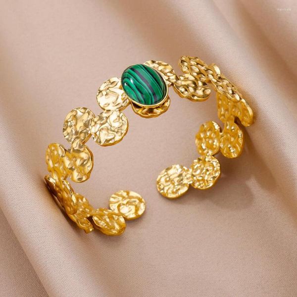 Овальный браслет с камнями для женщин, золотой цвет, нержавеющая сталь, открытые женские наручные украшения, тренд 2023