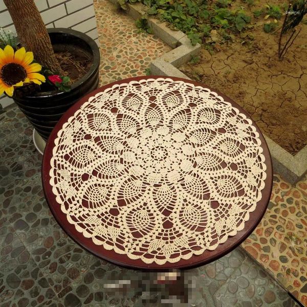 Corredor de mesa algodão 60cm vintage feito à mão crochê doilies pano tapete branco bege hd181