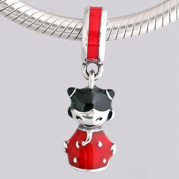 Pietre preziose sciolte Perline originali con ciondolo per bambola cinese in smalto nero rosso adatte per braccialetti con ciondoli in argento sterling 925 Gioielli fai da te