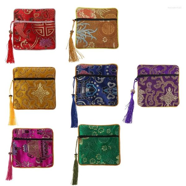 Bolsas de jóias Y51E 7pcs bolsa de seda presente bordado damask-pano estilo chinês brocado saco bordado