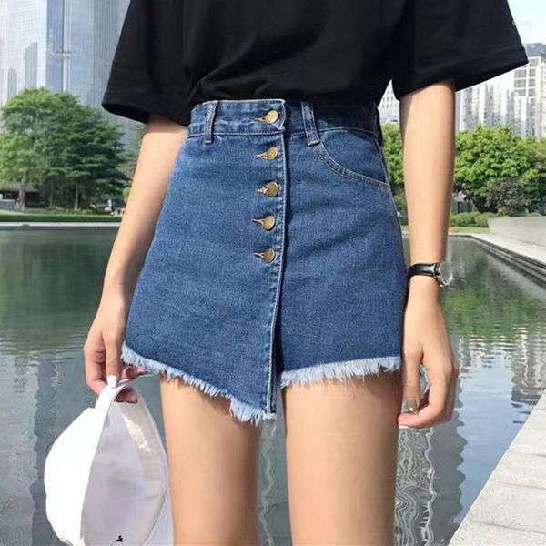 Calças de brim femininas 2023 verão denim shorts culottes estudantes de cintura alta perna larga a linha saias curtas calças