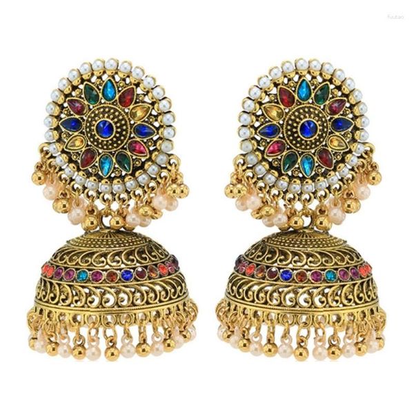 Orecchini pendenti Vintage Bollywood Gypsy placcato oro Boho Bell Orecchini tradizionali Jhumka Jhumki per donne e ragazze