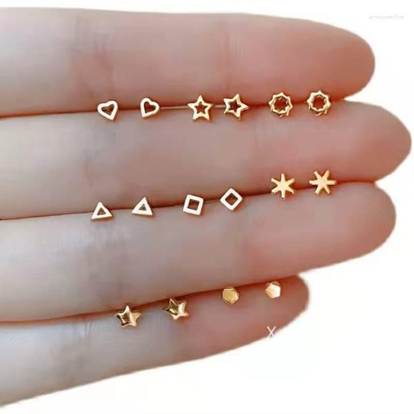 Brincos de argola 925 prata agulha piercing de orelha pequeno parafuso prisioneiro cor dourada para mulheres prevenir alergias fofas estrela lua joias da moda