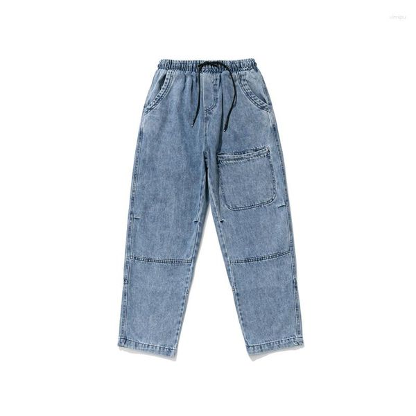 Calça Masculina 2023 Cintura Elástica Casual Jeans Bolso Grande