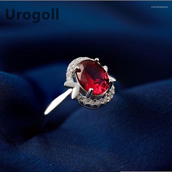 Кольца кластера, модное женское кольцо из чистого серебра 925 пробы со стразами, красный циркон, свадебный подарок для невесты, ювелирные аксессуары