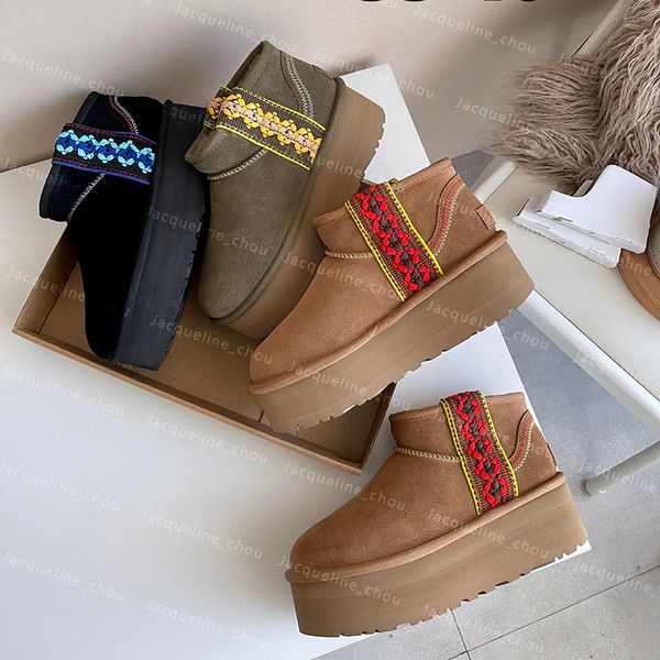 Ultra mini trança plataforma botas designer mulheres austrália neve bota plataforma chinelos tazz mostarda semente real couro clássico inverno pele sapatos australianos