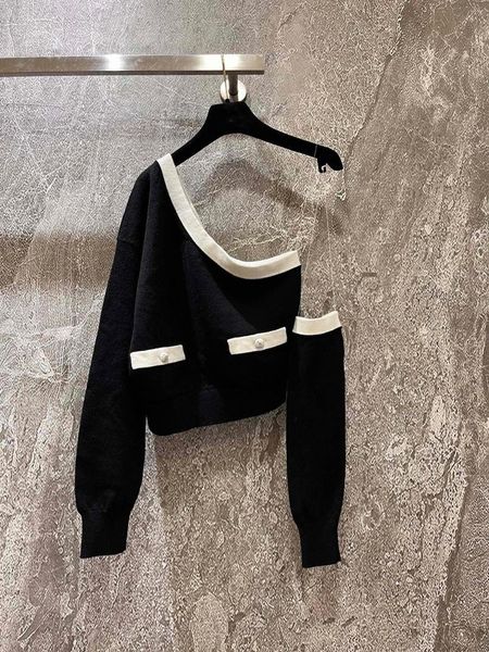 Kadın Sweaters Sweatshirt Üstü Kadın Giyim Bluz İlkbahar/Yaz 2023 Düğmeler Diagonal Omuz Örgü Kaşmir Kazak Günlük