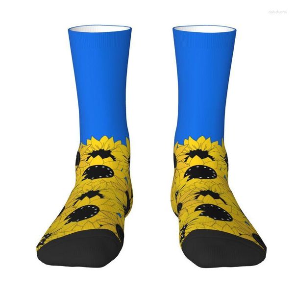 Herrensocken, blaues Sonnenblumen-bedrucktes Kleid für Männer und Frauen, warm, lustig, Neuheit, Ukraine-Flagge, Crew