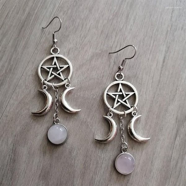 Orecchini pendenti Pentagramma Tripla luna Pietra viola Naturale Wicca Strega Strega Magia Pagan Gotico 2023 Moda Donna Regalo