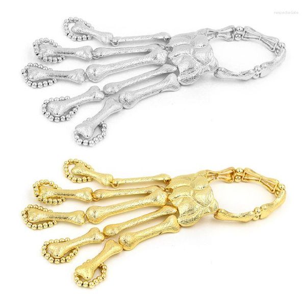 Braccialetti con ciondoli Catena a mano di Halloween Bracciale con dito scheletro in metallo Regali per gioielli da donna con teschio per ragazze