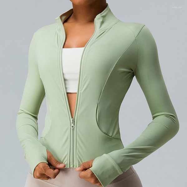 Camicie attive Manica lunga Pilates Top Abbigliamento da allenamento per yoga Camicia da palestra a compressione in Lycra da donna T-shirt sportive da donna Fitness Rashguard Verde