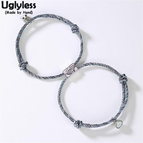 Uglyless 1Pair Lovers Braccialetti Infinity Bracciale a catena con corda regolabile per coppie Argento 925 Mountain Wave Bead Magnet Jewelry C3130