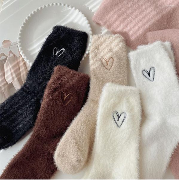 Frauen Socken Winter Warme Weichen, Flauschigen Bett Cartoon Liebe Damen Hause Boden Pantoffel Verdicken Fleece Socke Calcetines