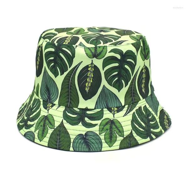 Береты унисекс, хлопковая шляпа-ведро для мужчин и женщин, двусторонние солнцезащитные кепки с листьями и цветами, летние панамские модные складные рыбацкие шапки для рыбалки