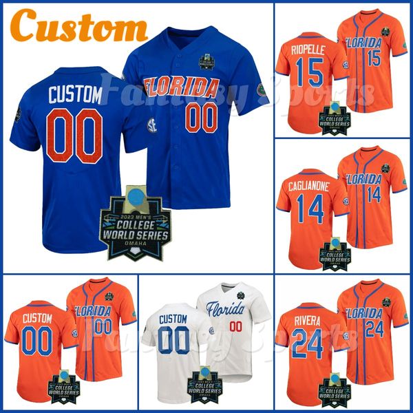 Benutzerdefinierte Florida Gators BT Riopelle Baseball Jersey Brandon Sproat Luke Heyman Jac Caglianone Josh Rivera 24 College Orange Royal Blue World Series