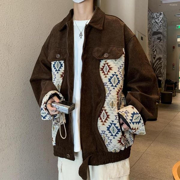 Giacche da uomo Velluto a coste di qualità Cappotto da ricamo moda allentata Stile giapponese Retro Street Trend Giacca con risvolto Maschile Autunno Thickend Top